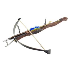 566488 large balestra primitiva grande con leva 86 cm in legno intarsiato xv secolo